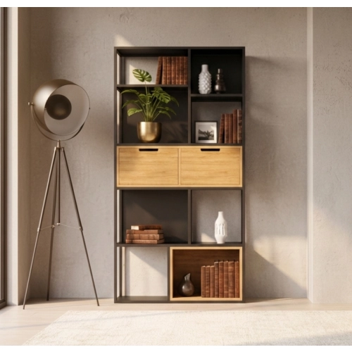 REGAŁ NA KSIĄŻKI METALOWE DREWNO LITE DĄB JESION OLCHA RNK-177